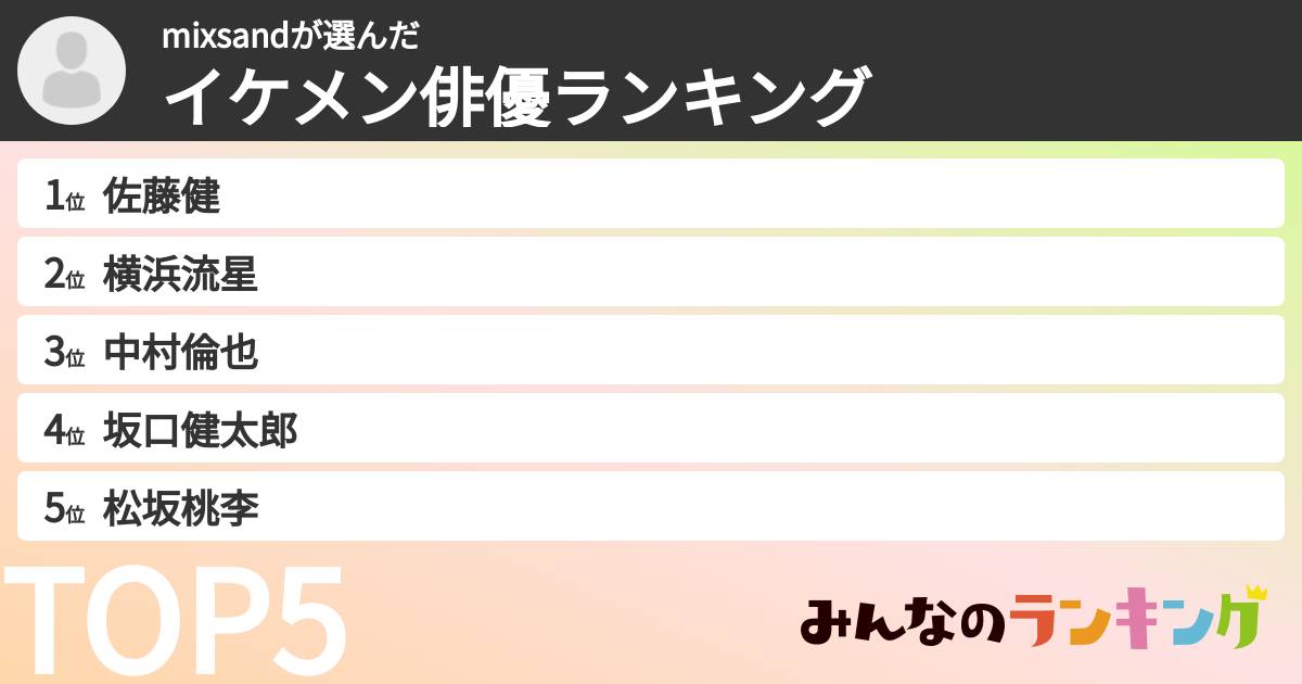 mixsandさんの「イケメン俳優ランキング」