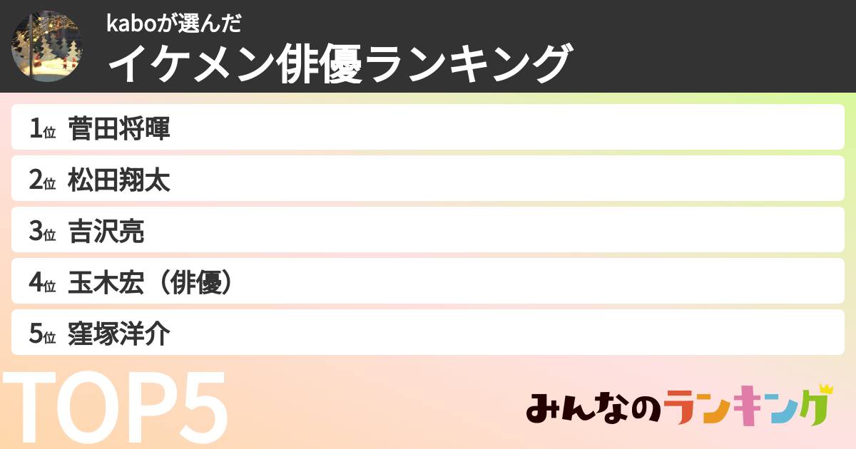 kaboさんの「イケメン俳優ランキング」