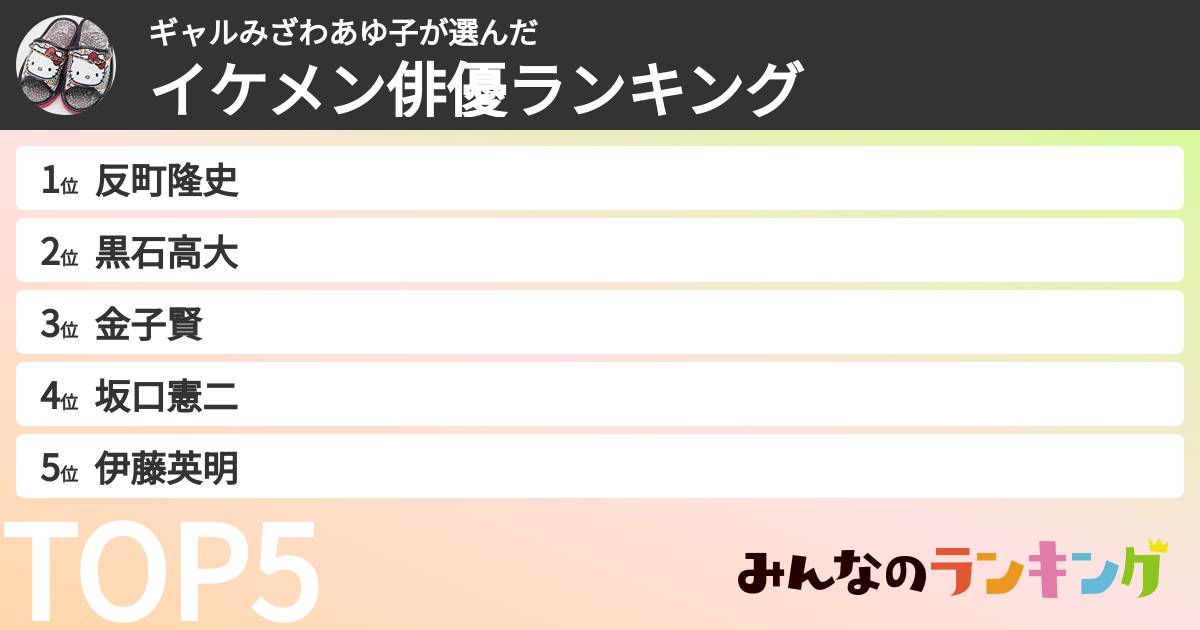 ギャルみざわあゆ子さんの「イケメン俳優ランキング」