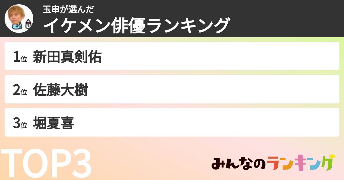 玉串さんの「イケメン俳優ランキング」