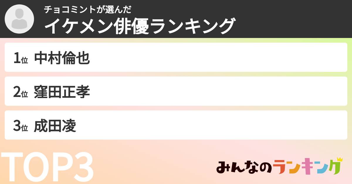 チョコミントさんの「イケメン俳優ランキング」