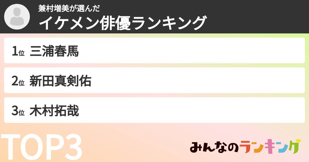 兼村増美さんの「イケメン俳優ランキング」