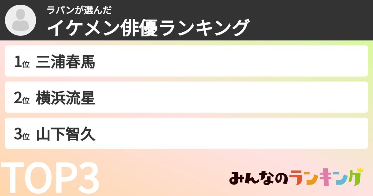 ラパンさんの「イケメン俳優ランキング」