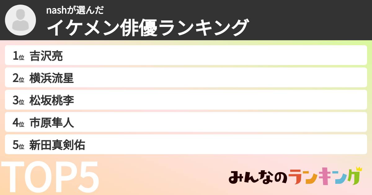 nashさんの「イケメン俳優ランキング」