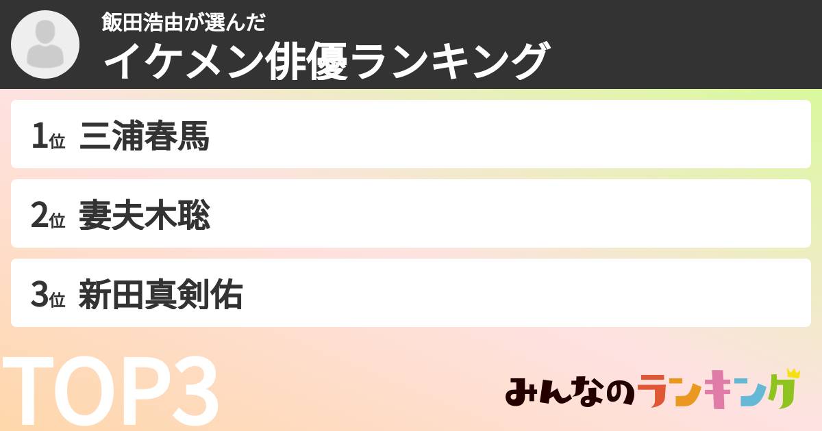 飯田浩由さんの「イケメン俳優ランキング」