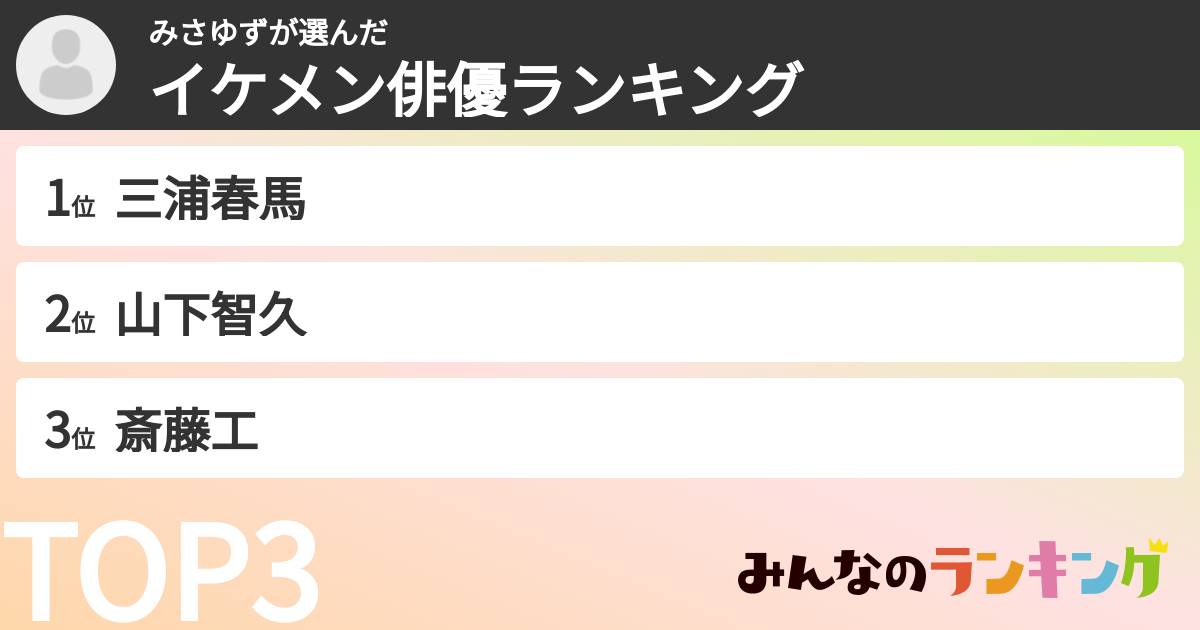 みさゆずさんの「イケメン俳優ランキング」
