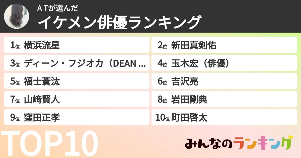 A Tさんの「イケメン俳優ランキング」