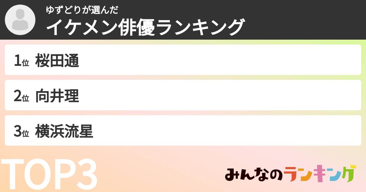 ゆずどりさんの「イケメン俳優ランキング」