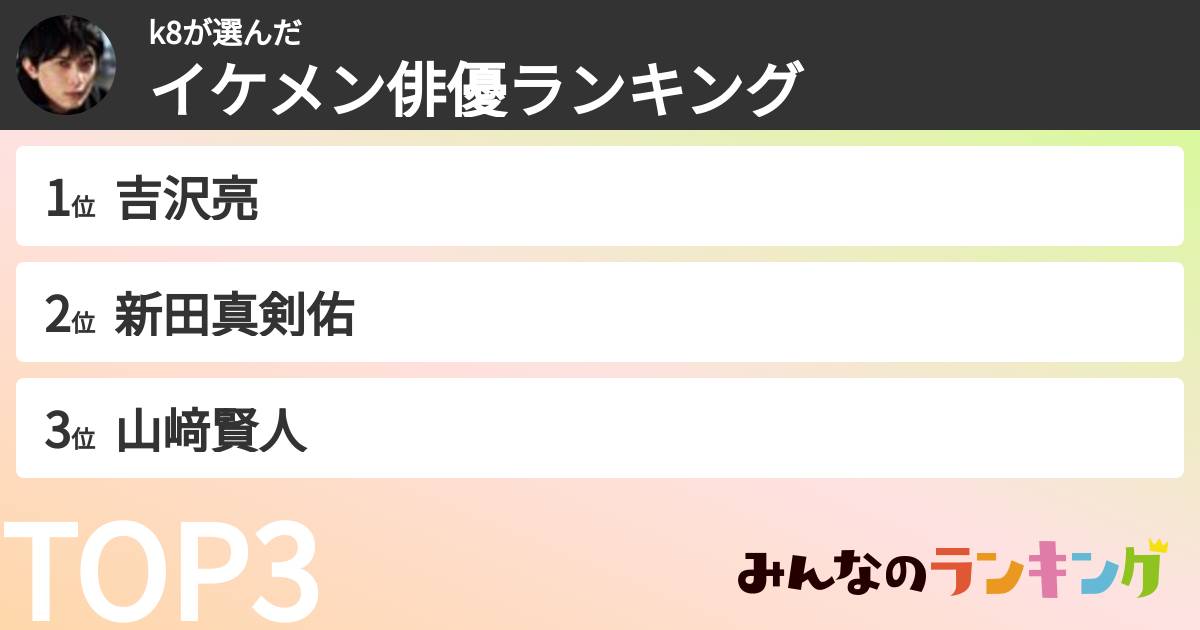 k8さんの「イケメン俳優ランキング」