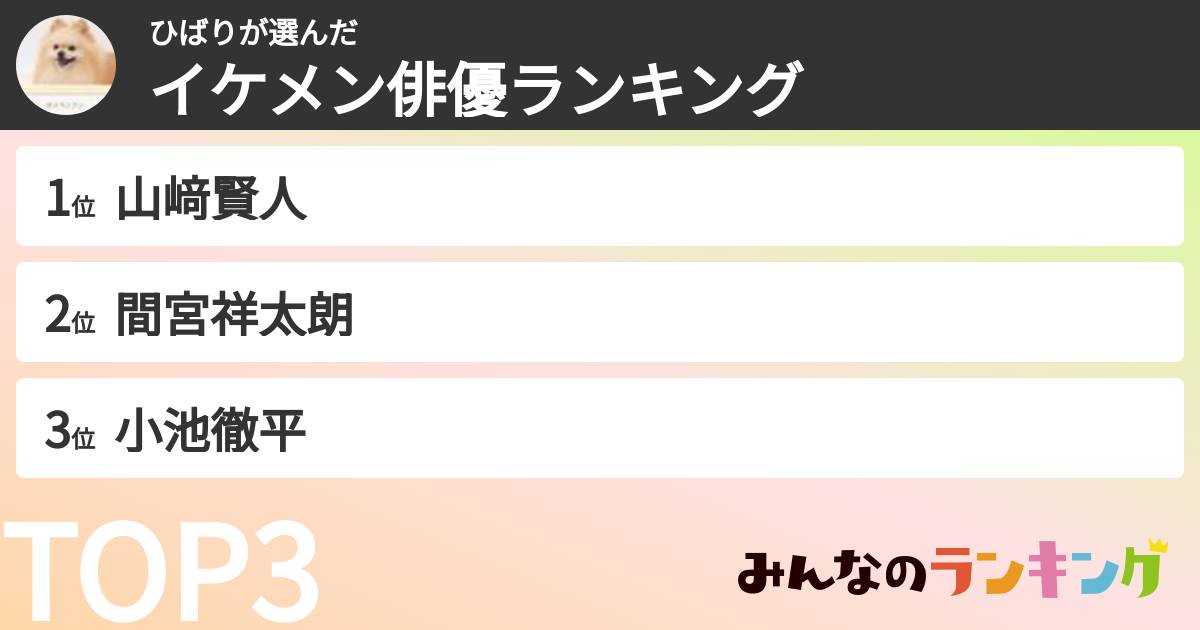 ひばりさんの「イケメン俳優ランキング」
