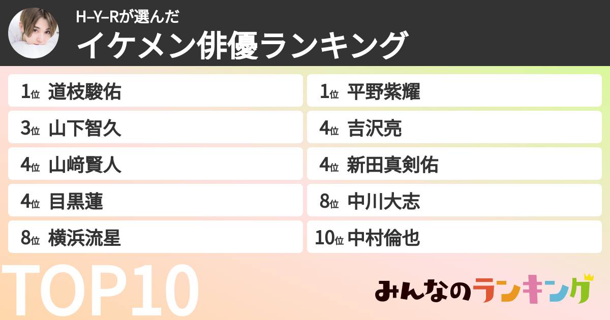 H–Y–Rさんの「イケメン俳優ランキング」
