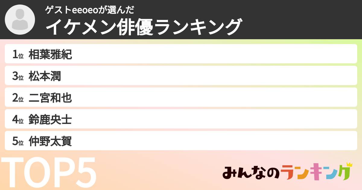 ゲストeeoeoさんの「イケメン俳優ランキング」
