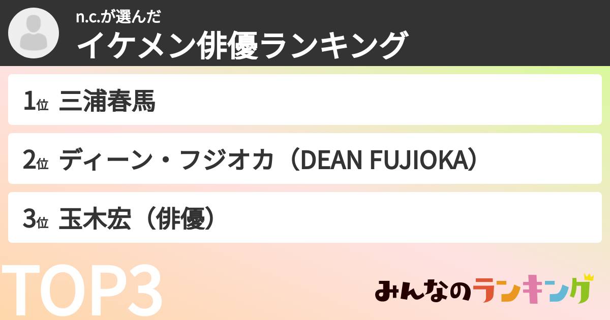 n.c.さんの「イケメン俳優ランキング」