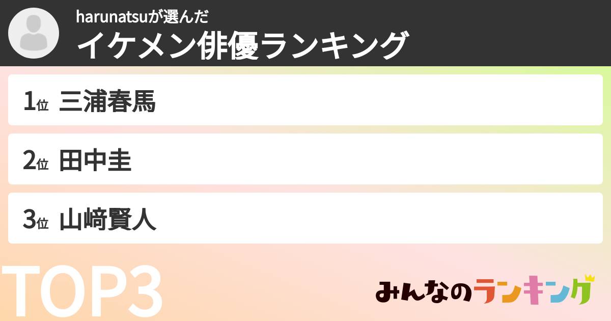 harunatsuさんの「イケメン俳優ランキング」