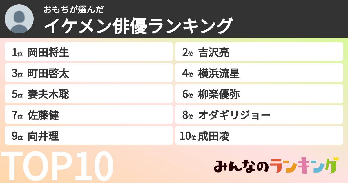 おもちさんの「イケメン俳優ランキング」