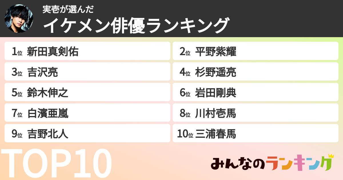 実壱さんの「イケメン俳優ランキング」