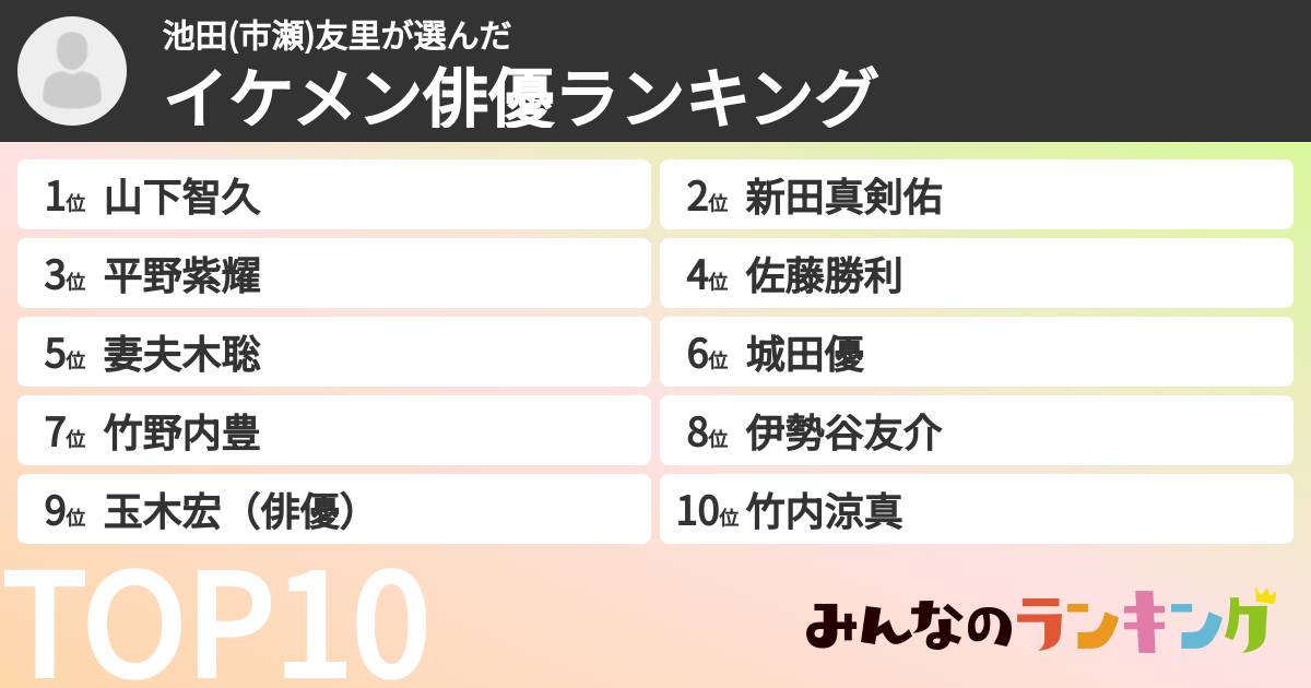 池田(市瀬)友里さんの「イケメン俳優ランキング」