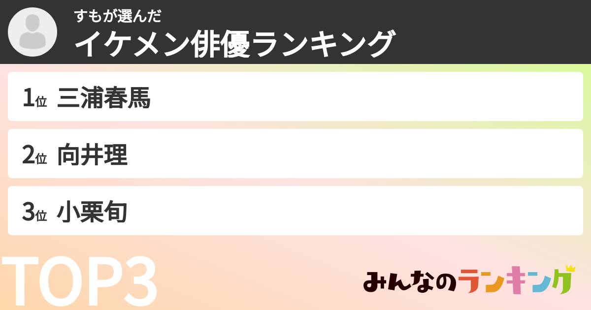 すもさんの「イケメン俳優ランキング」