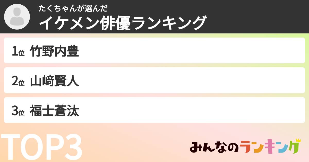 たくちゃんさんの「イケメン俳優ランキング」