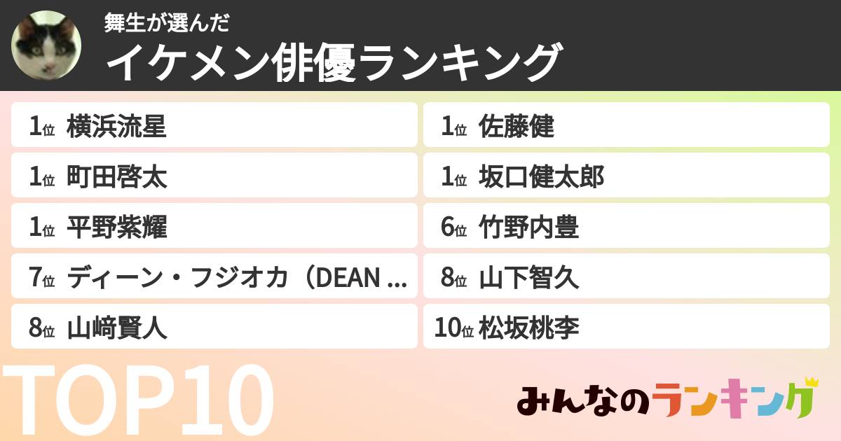 舞生さんの「イケメン俳優ランキング」
