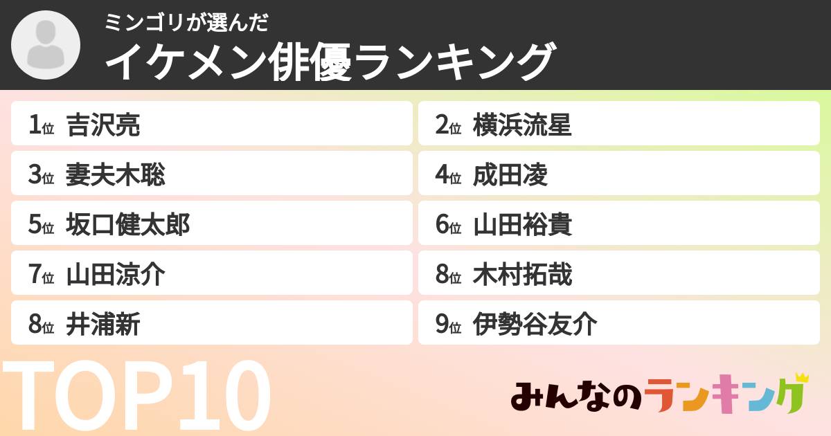 ミンゴリさんの「イケメン俳優ランキング」