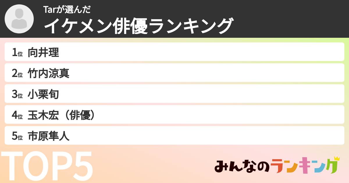 Tarさんの「イケメン俳優ランキング」