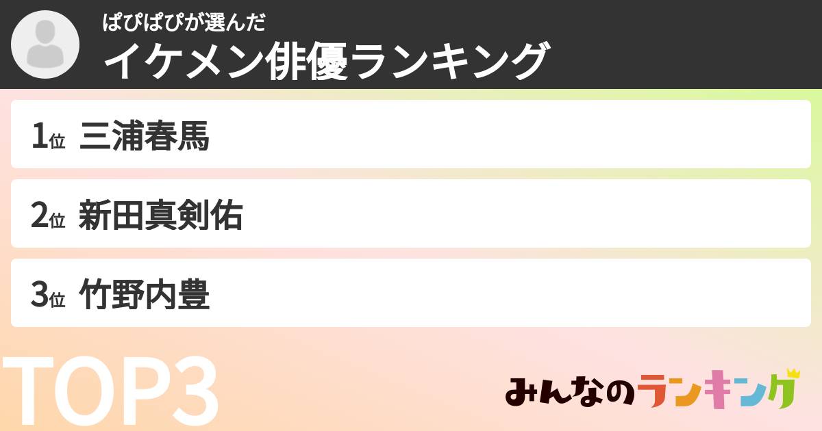 ぱぴぱぴさんの「イケメン俳優ランキング」