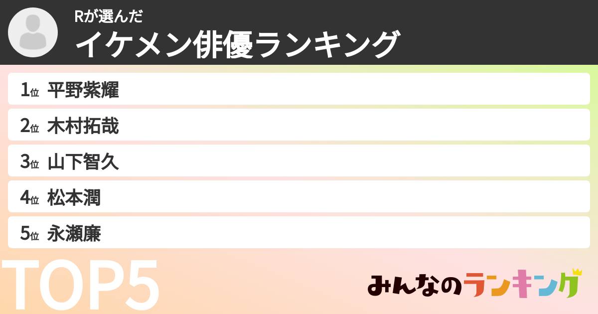 Rさんの「イケメン俳優ランキング」