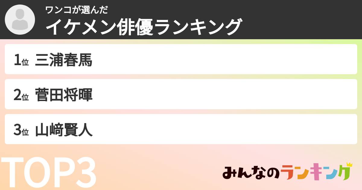 ワンコさんの「イケメン俳優ランキング」