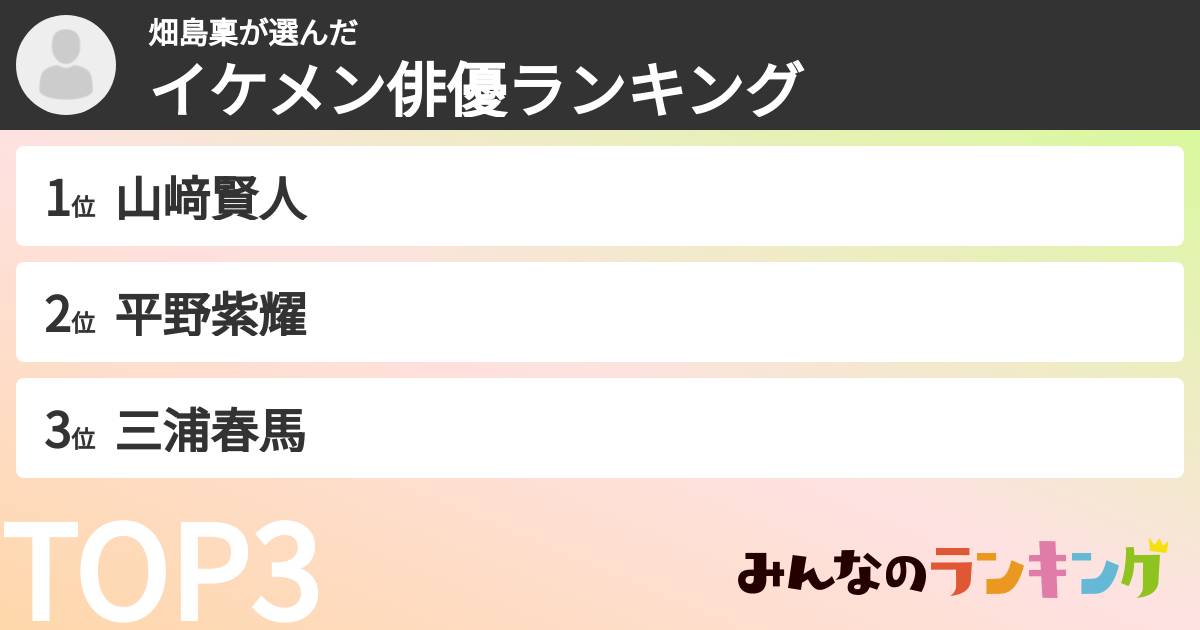畑島稟さんの「イケメン俳優ランキング」