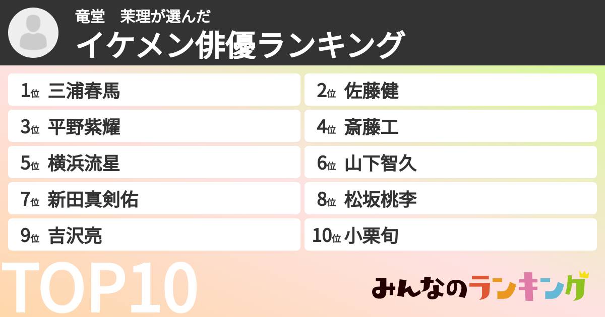 竜堂 茉理さんの「イケメン俳優ランキング」