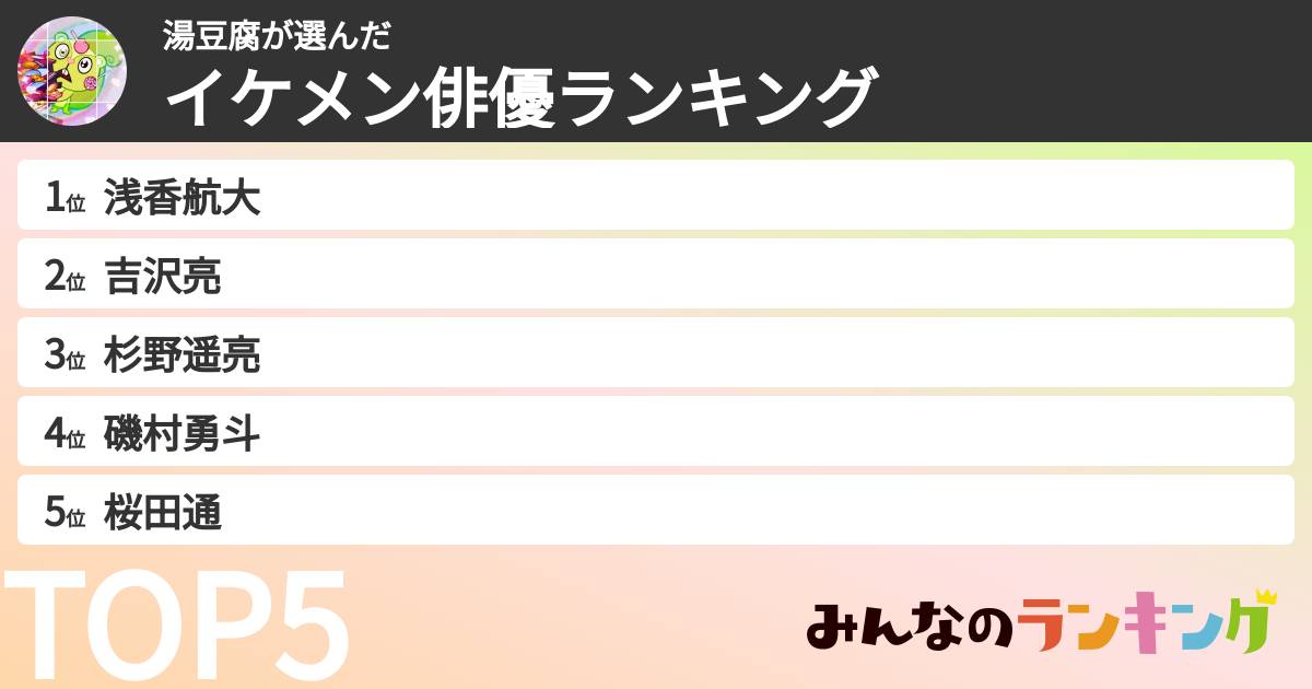 湯豆腐さんの「イケメン俳優ランキング」