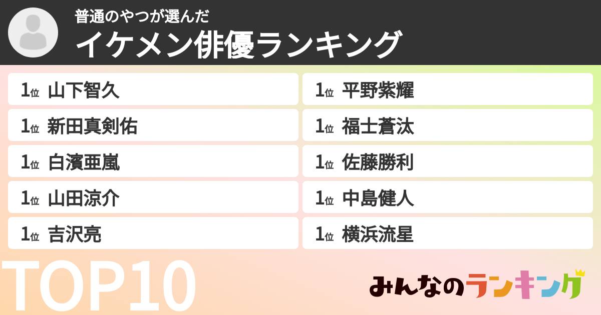普通のやつさんの「イケメン俳優ランキング」