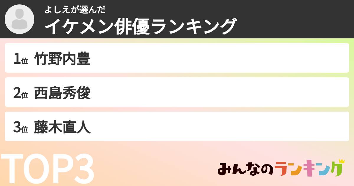 よしえさんの「イケメン俳優ランキング」