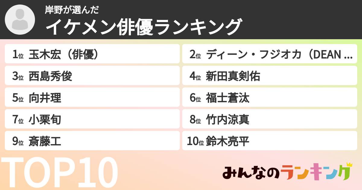岸野さんの「イケメン俳優ランキング」