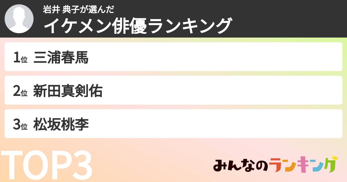 岩井 典子さんの「イケメン俳優ランキング」