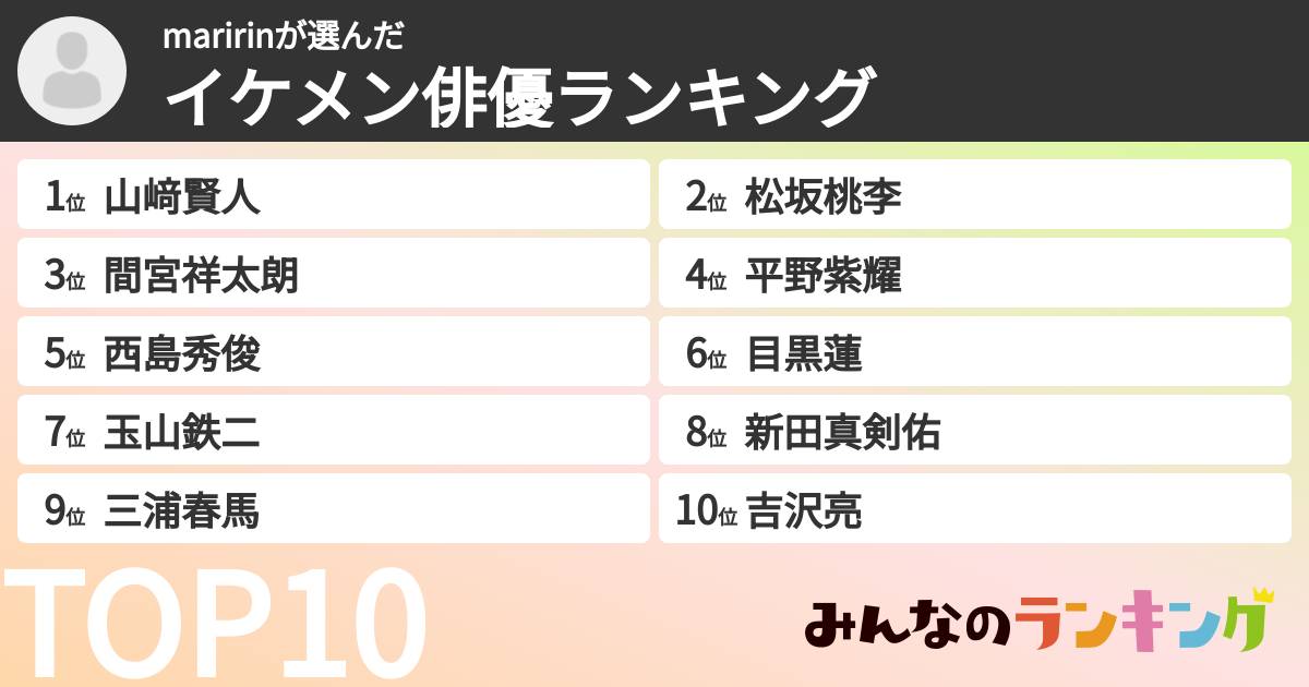 maririnさんの「イケメン俳優ランキング」