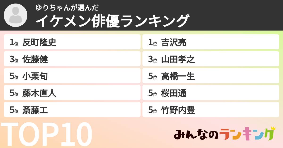 ゆりちゃんさんの「イケメン俳優ランキング」