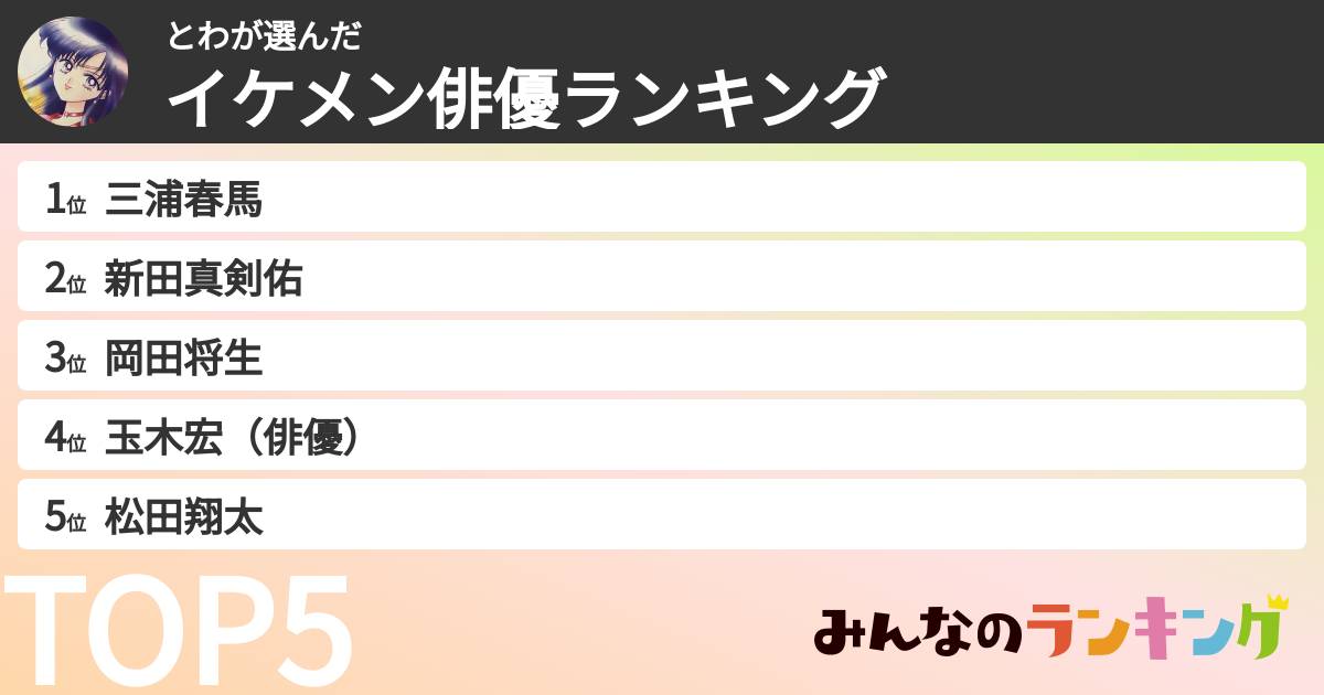 とわさんの「イケメン俳優ランキング」