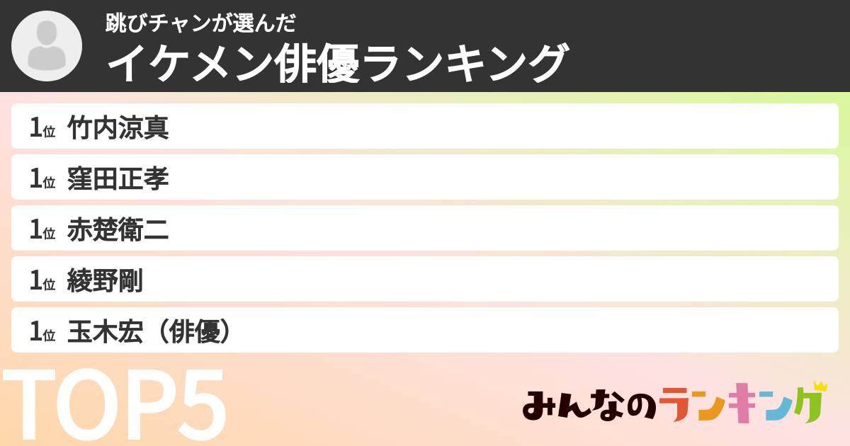 跳びチャンさんの「イケメン俳優ランキング」