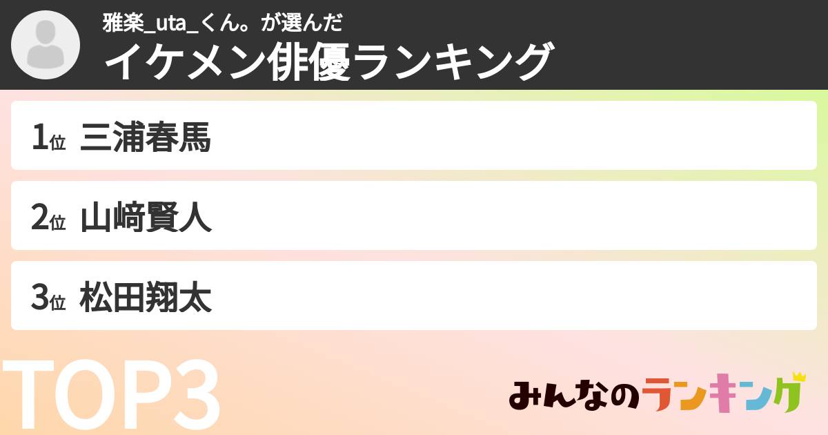 雅楽_uta_くん。さんの「イケメン俳優ランキング」