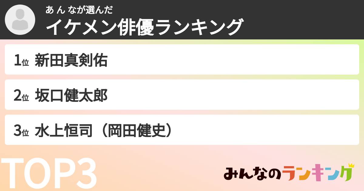 あ ん なさんの「イケメン俳優ランキング」