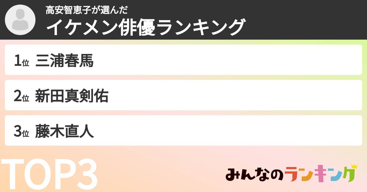 高安智恵子さんの「イケメン俳優ランキング」