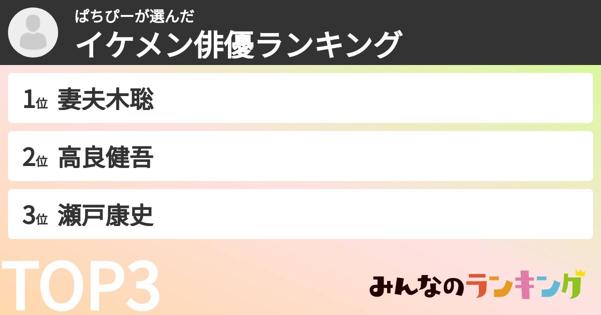 ぱちぴーさんの「イケメン俳優ランキング」