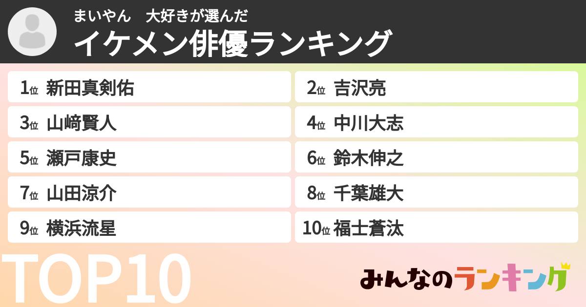 まいやん　大好きさんの「イケメン俳優ランキング」