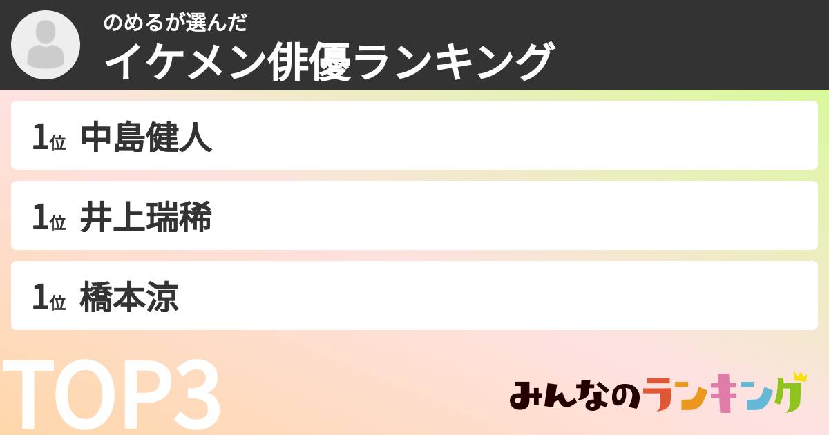 のめるさんの「イケメン俳優ランキング」