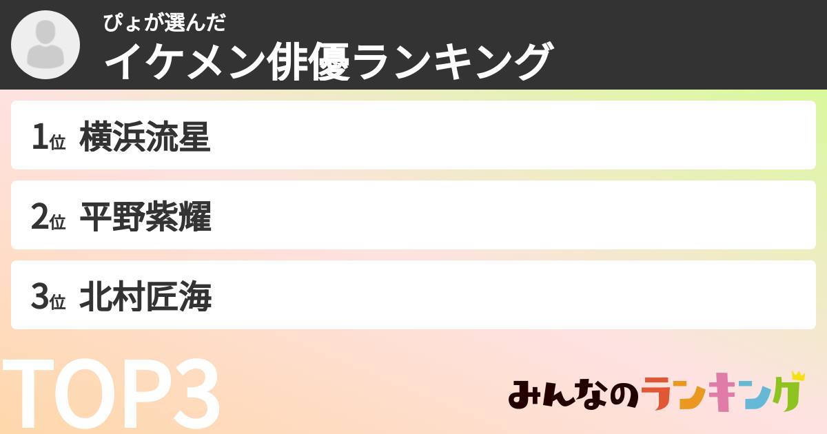 ぴょさんの「イケメン俳優ランキング」