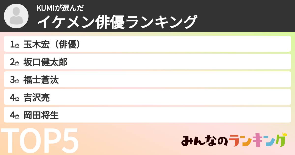 KUMIさんの「イケメン俳優ランキング」