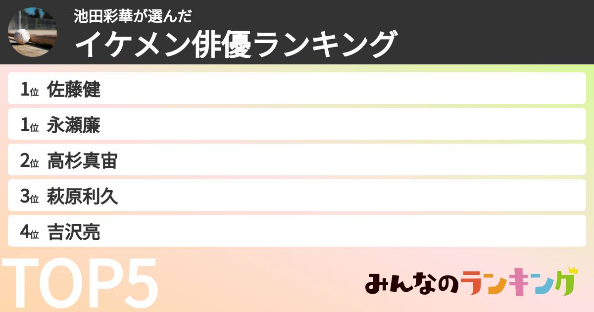 池田彩華さんの「イケメン俳優ランキング」