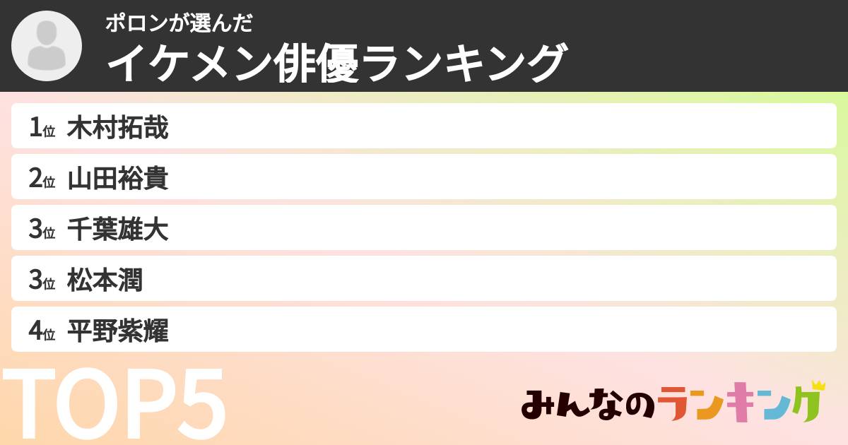 ポロンさんの「イケメン俳優ランキング」